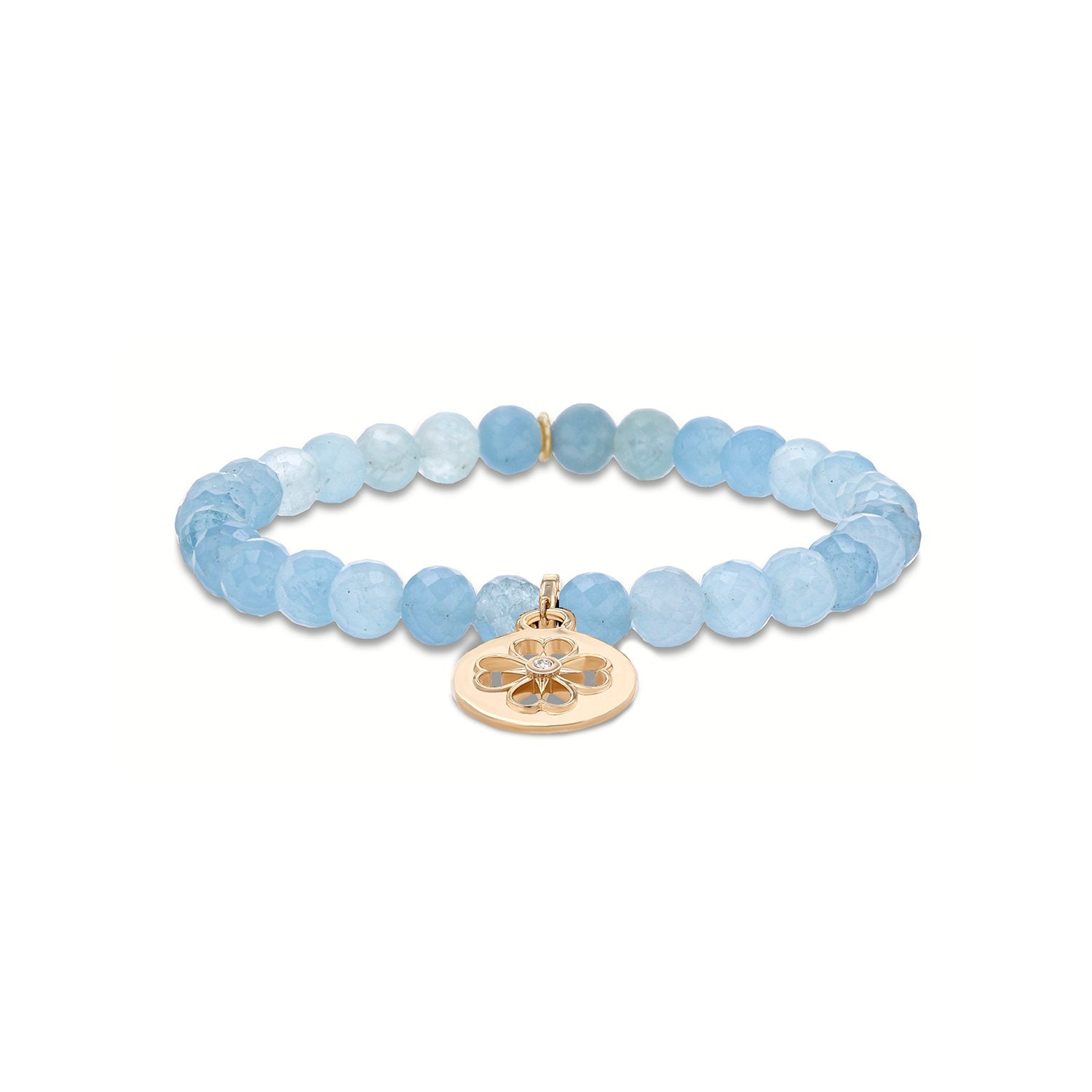 14k Aquamarine Bracelet with Open Clover Charm - 6mm BG001341