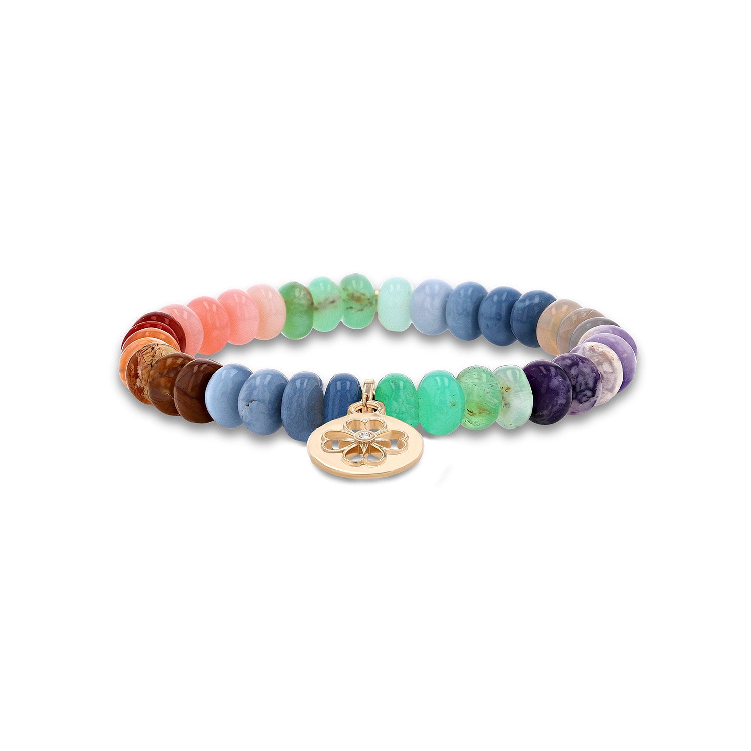 14k Rainbow Opal Mix Bracelet with Open Clover Charm - 8mm BG001342