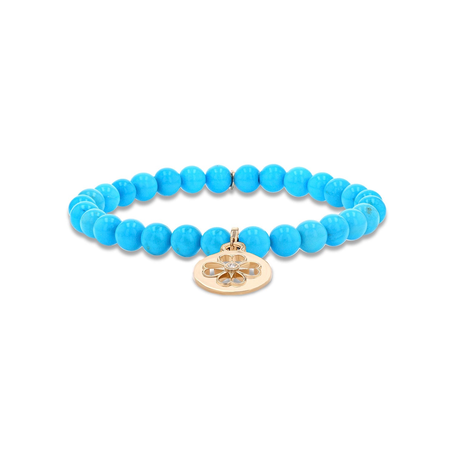 14k Sleeping Beauty Turquoise Bracelet with Open Clover Charm - 6mm BG001343