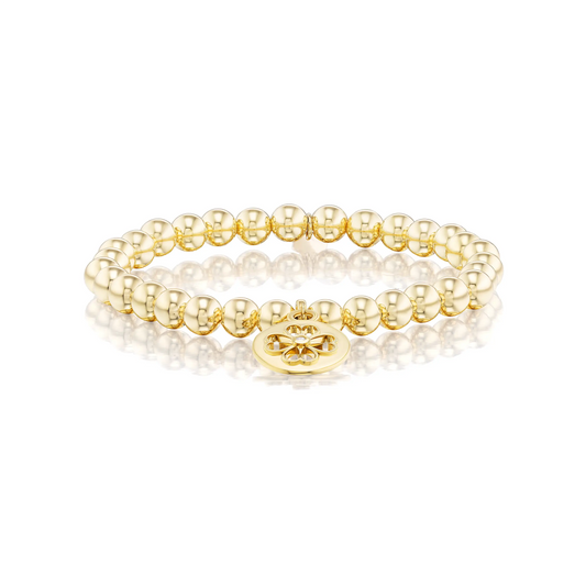 14k Bali Beaded Bracelet with Open Clover Charm - 6mm
