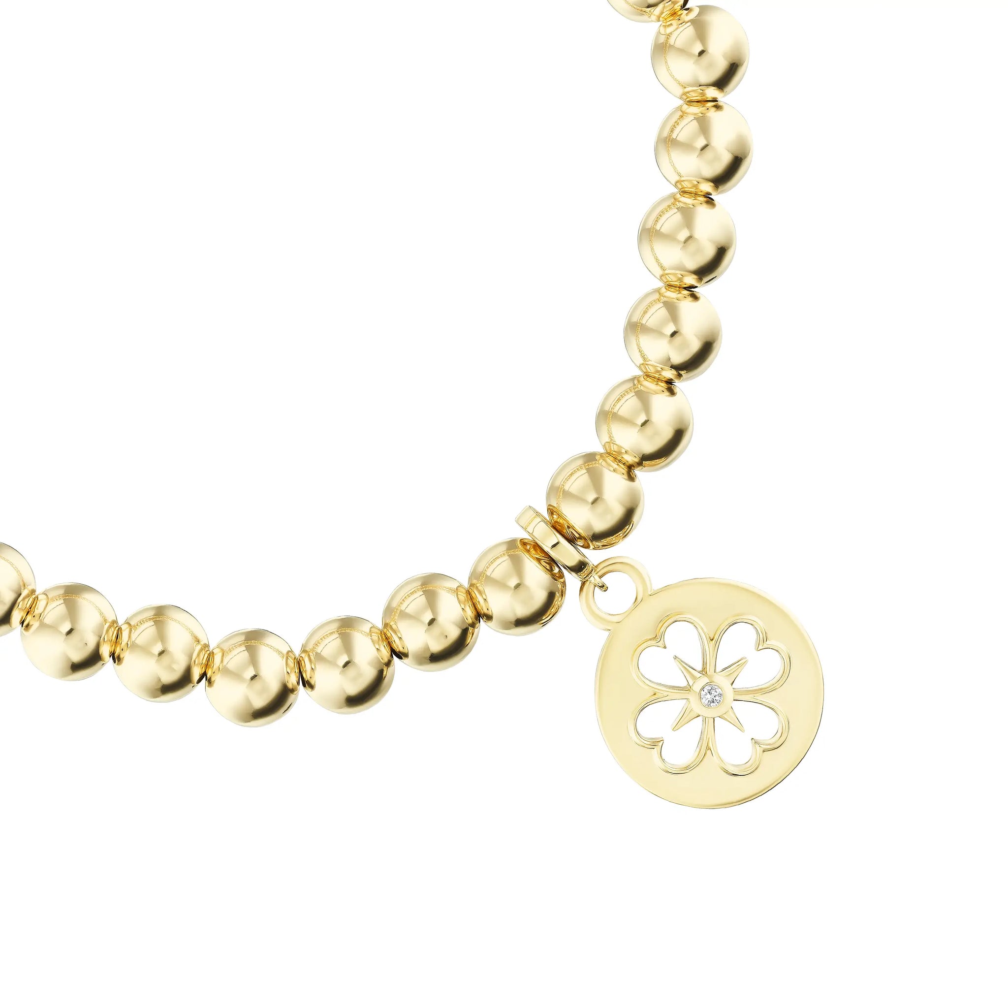 14k Bali Beaded Bracelet with Open Clover Charm - 6mm BG001344.1