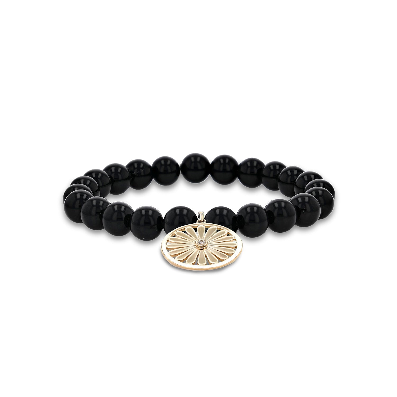 14k Onyx Bracelet with Daisy Charm - 8mm BG001345
