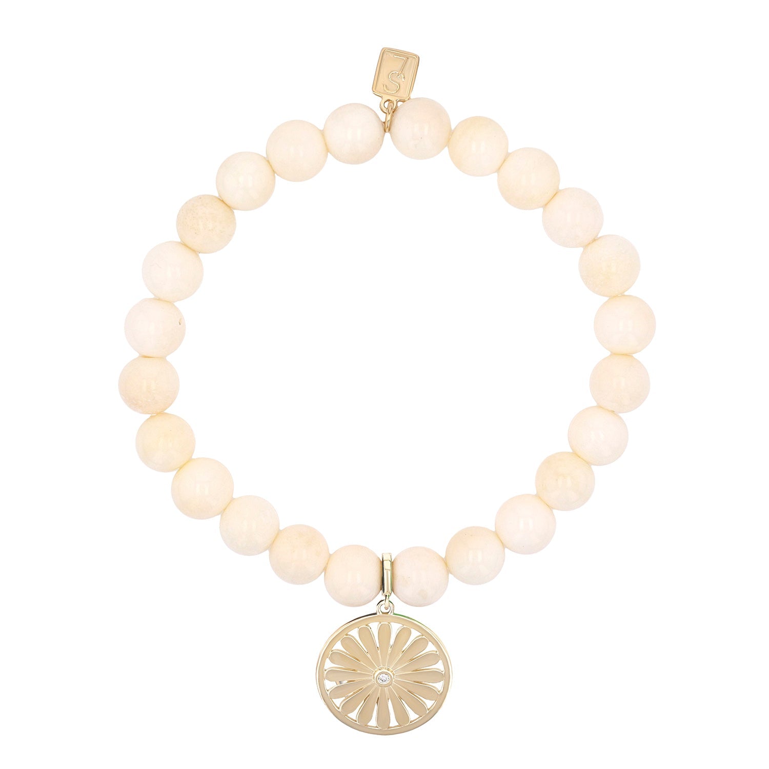 14k Bone Bracelet with Daisy Charm - 8mm