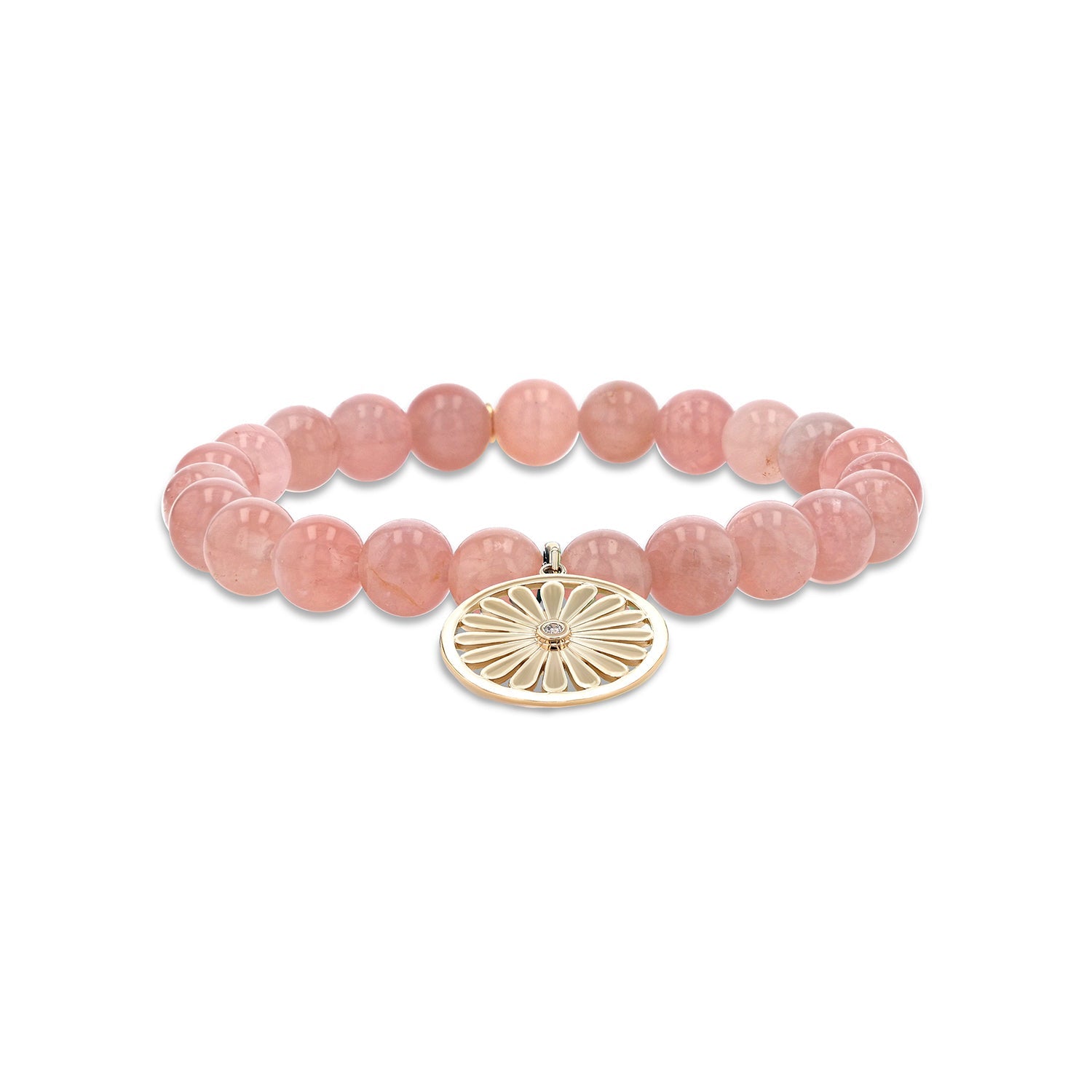 14k Rose Quartz Bracelet with Daisy Charm - 8mm BG001347