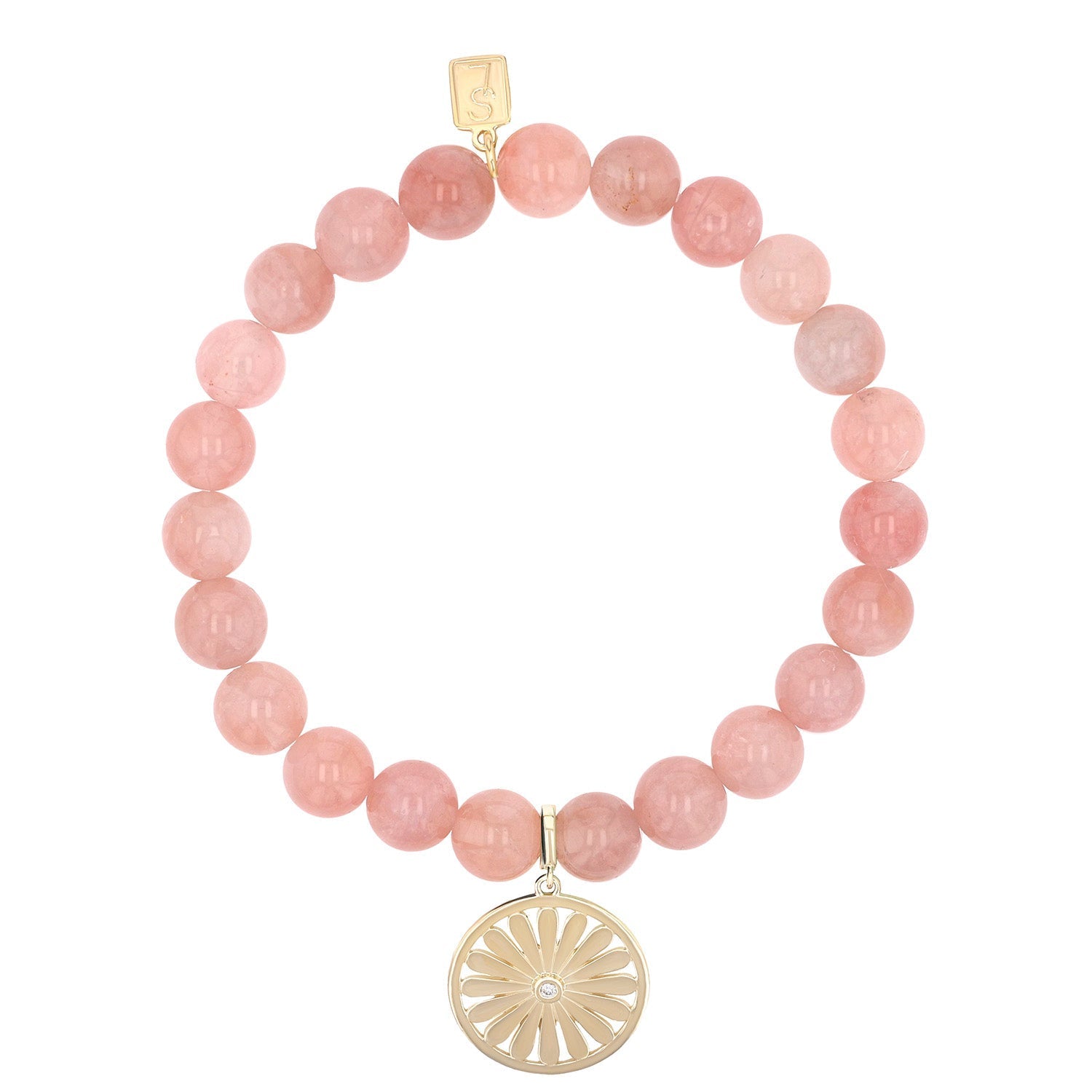 14k Rose Quartz Bracelet with Daisy Charm - 8mm