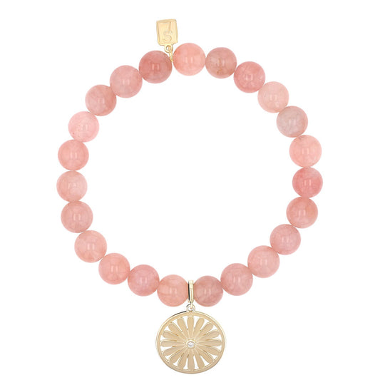 14k Rose Quartz Bracelet with Daisy Charm - 8mm