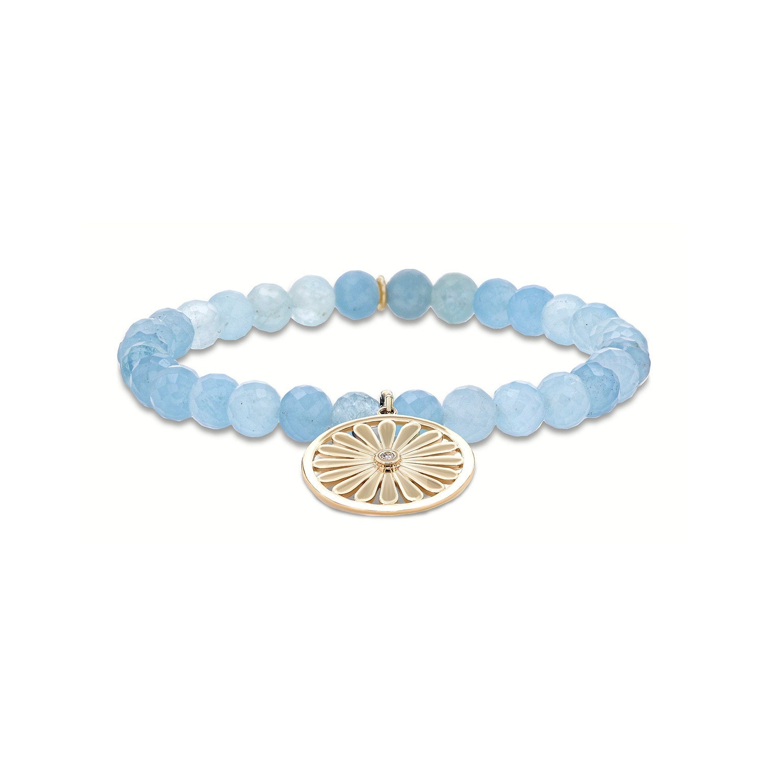 14k Aquamarine Bracelet with Daisy Charm - 6mm BG001349