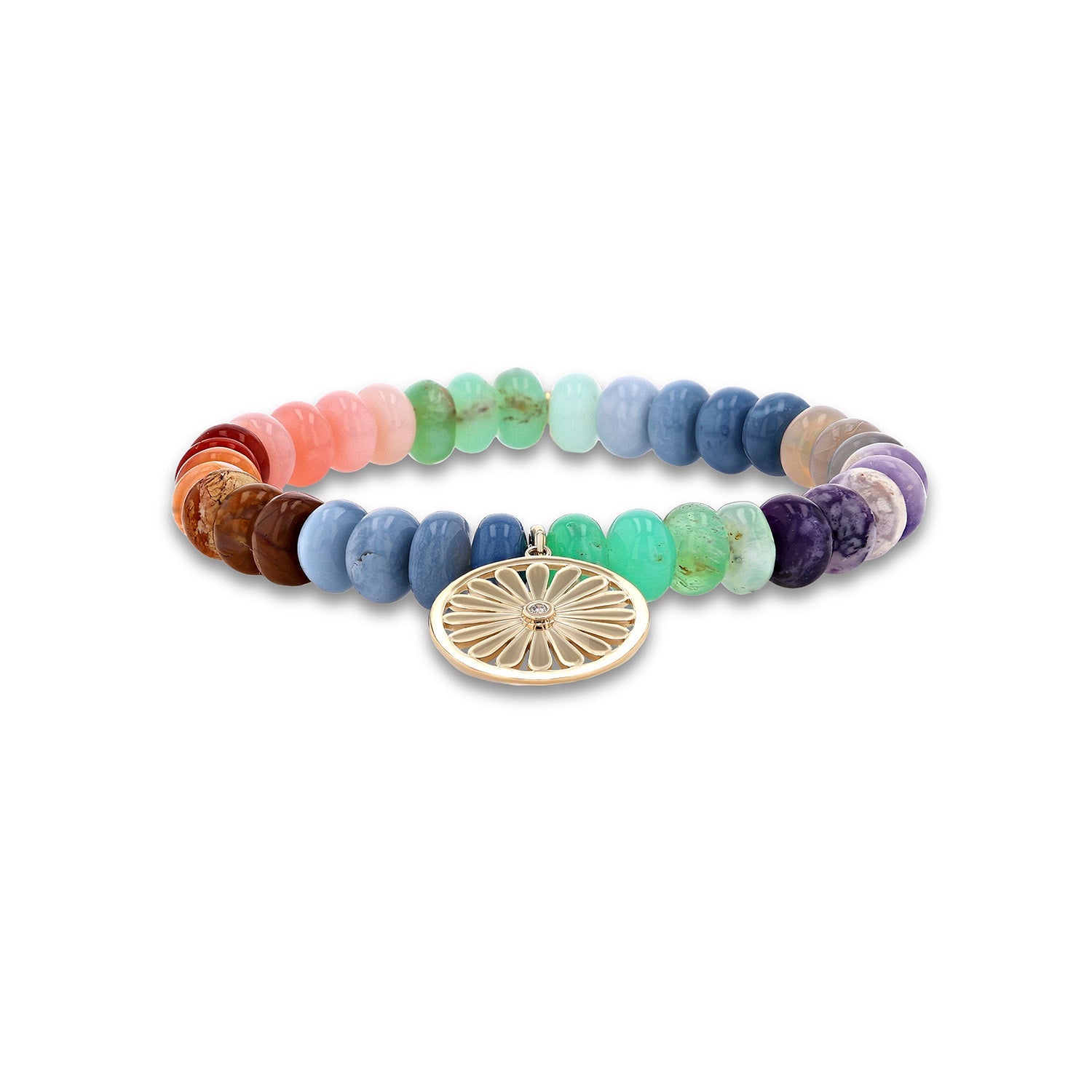 14k Rainbow Opal Mix Bracelet with Daisy Charm - 8mm BG001350