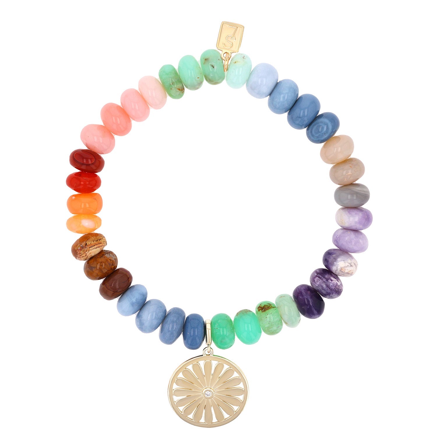 14k Rainbow Opal Mix Bracelet with Daisy Charm - 8mm