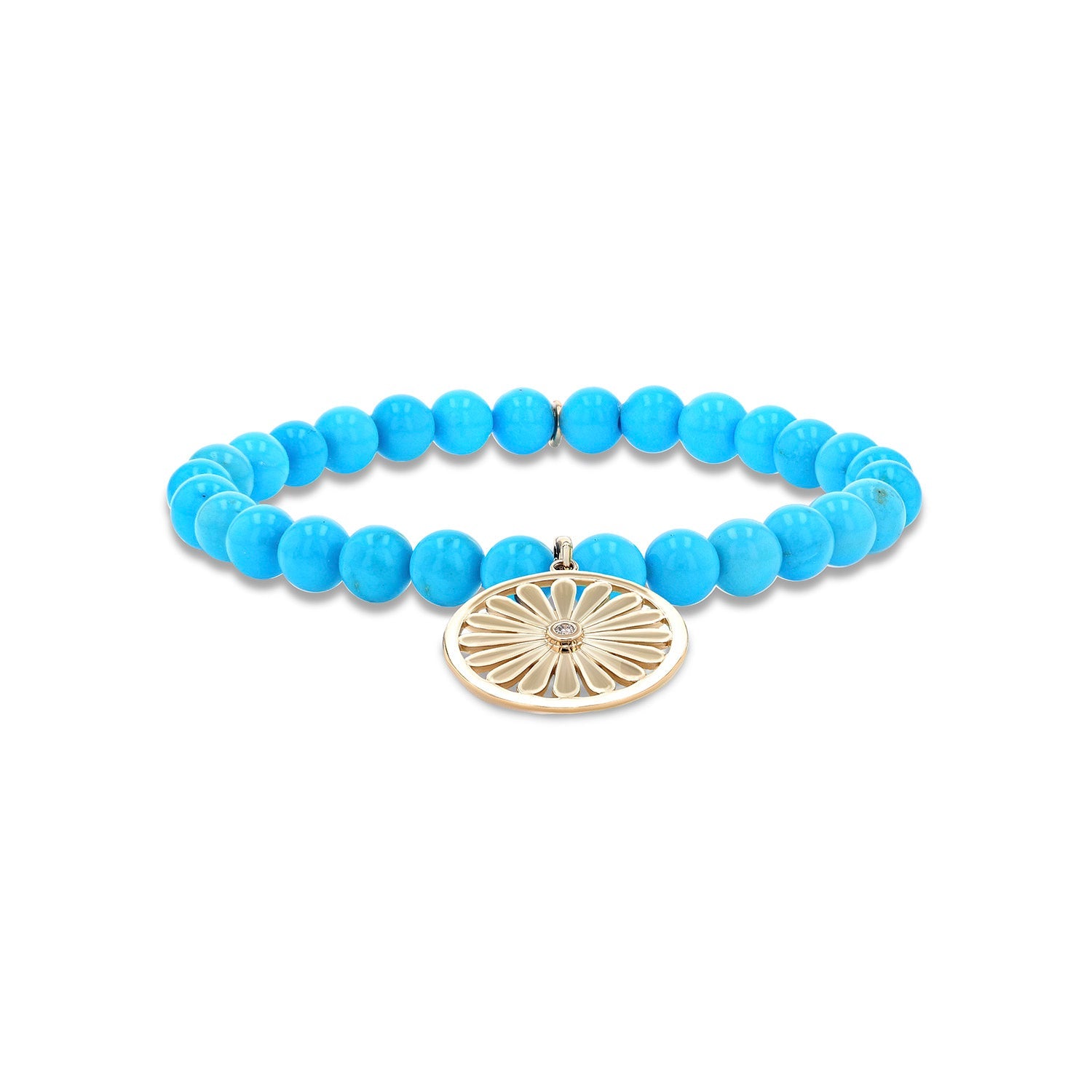 14k Sleeping Beauty Turquoise Bracelet with Daisy Charm - 6mm BG001351