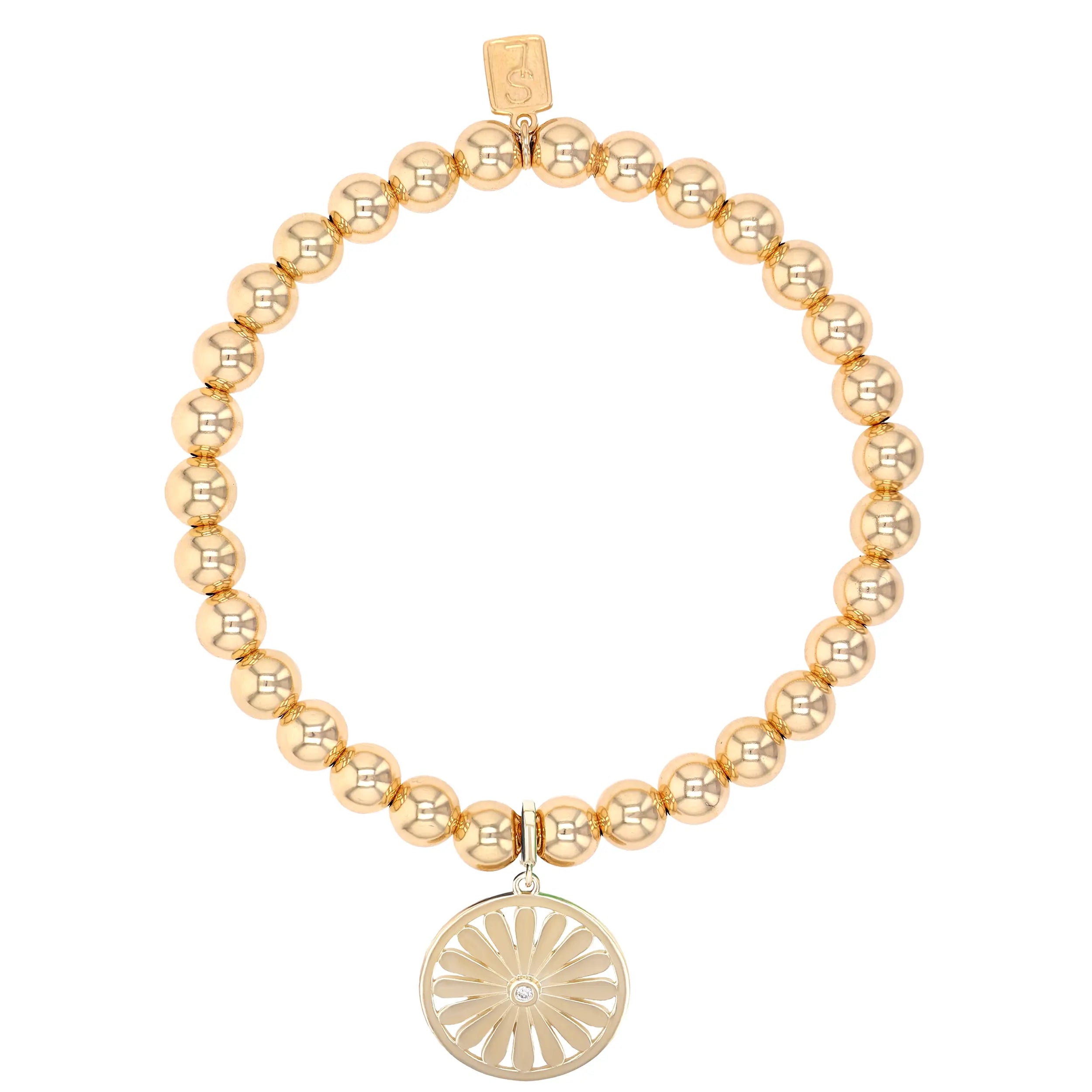 14k Bali Beaded Bracelet with Daisy Charm - 6mm