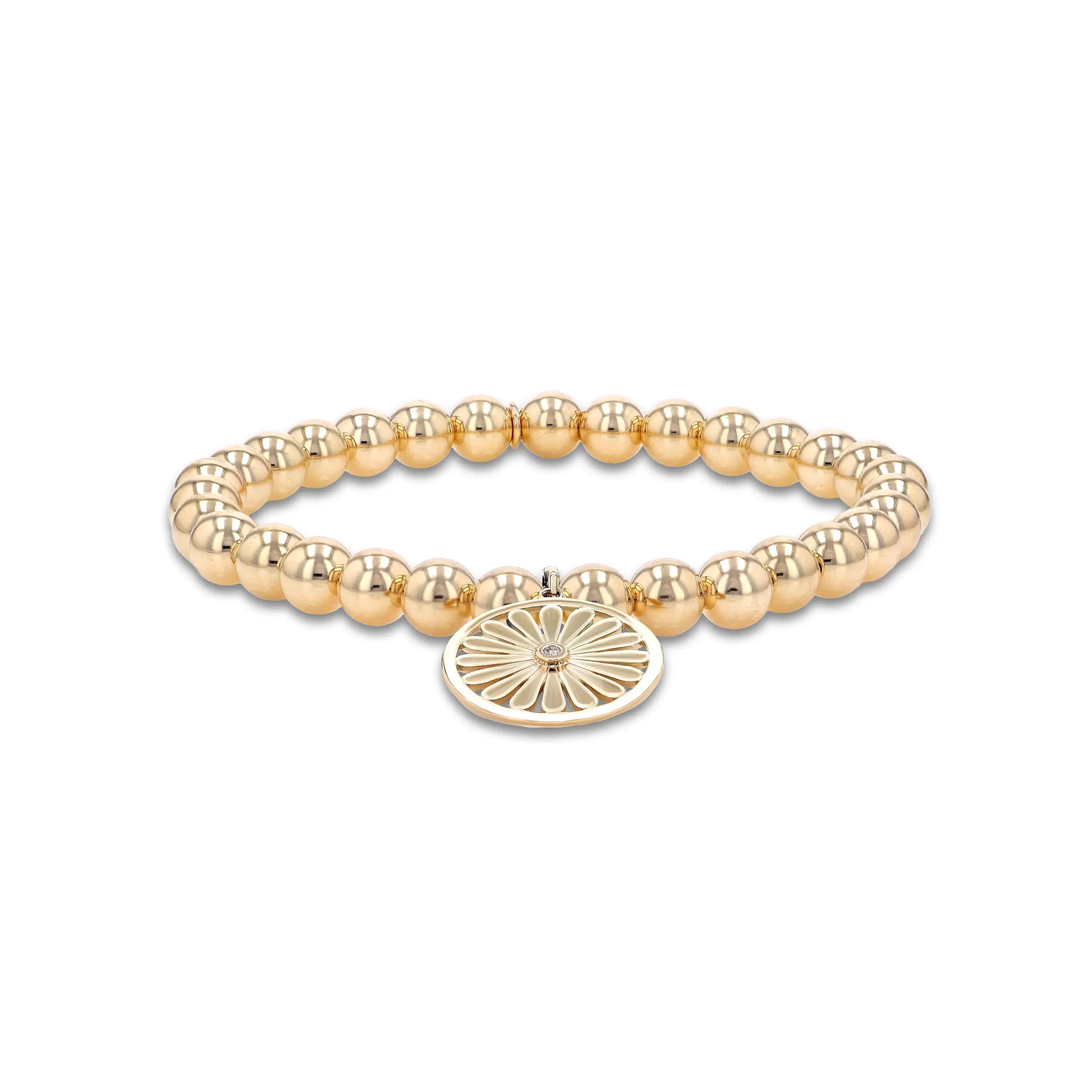 14k Bali Beaded Bracelet with Daisy Charm - 6mm BG001352.1