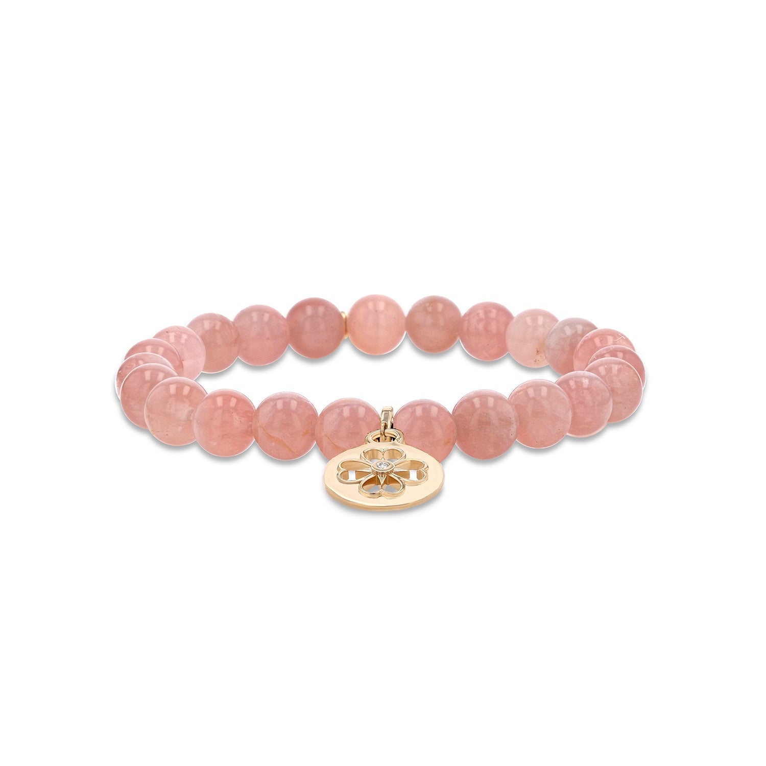 14k Rose Quartz Bracelet with Open Clover Charm - 8mm BG001339