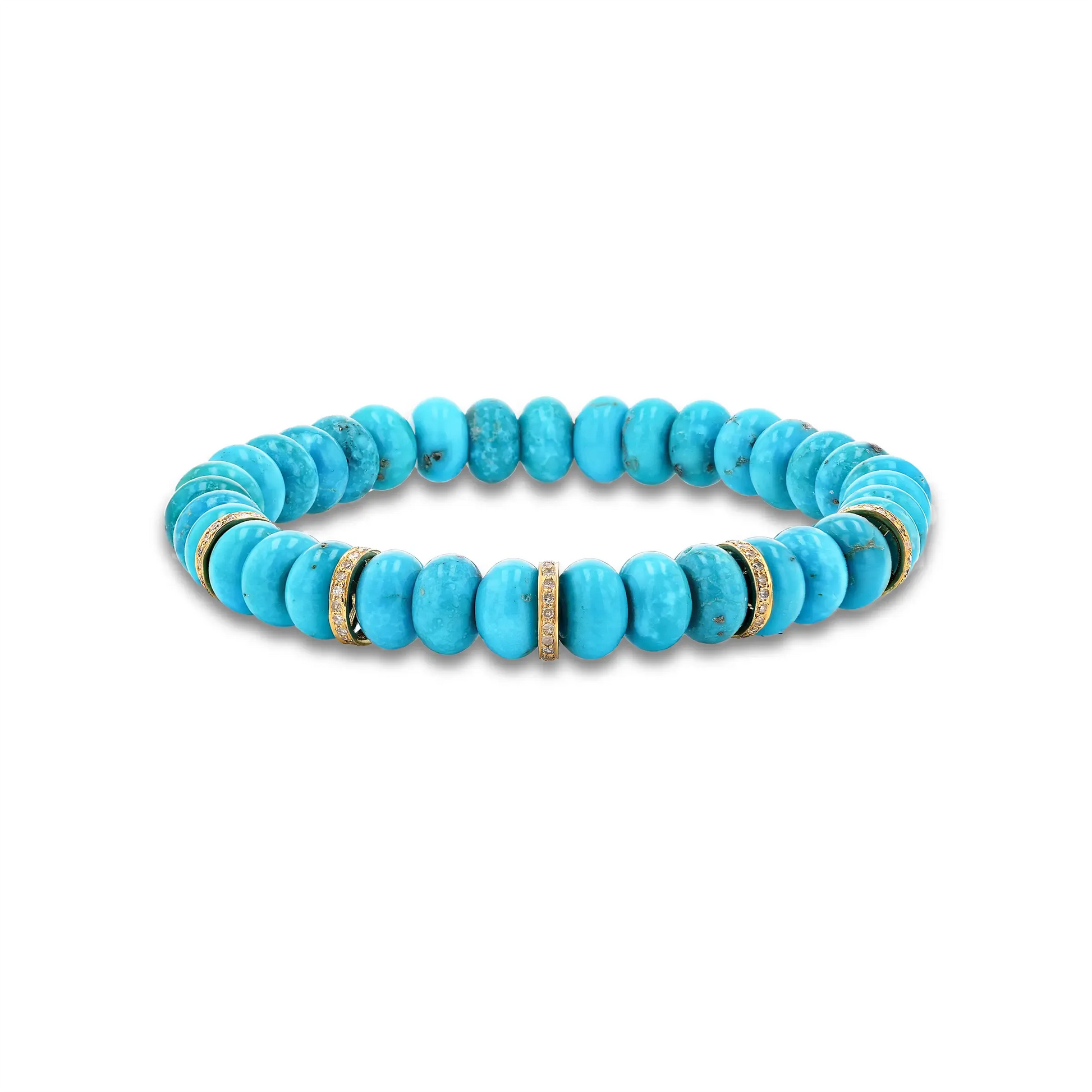 14k Sleeping Beauty Turquoise Bracelet with 5 Diamond Rondelles - One of a Kind