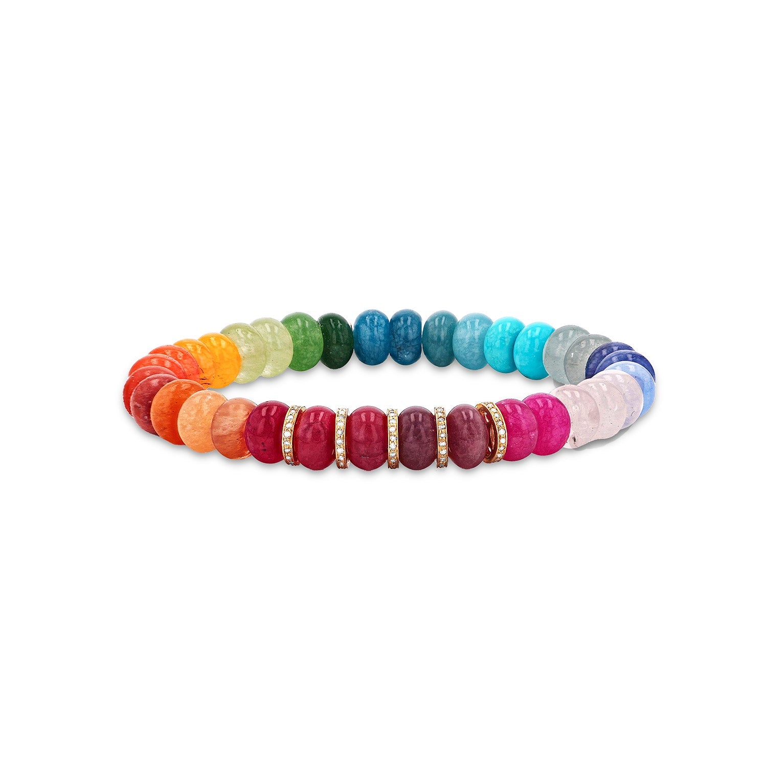 14k Rainbow Quartz Mix Bracelet with Diamond Rondelles - 7-8mm