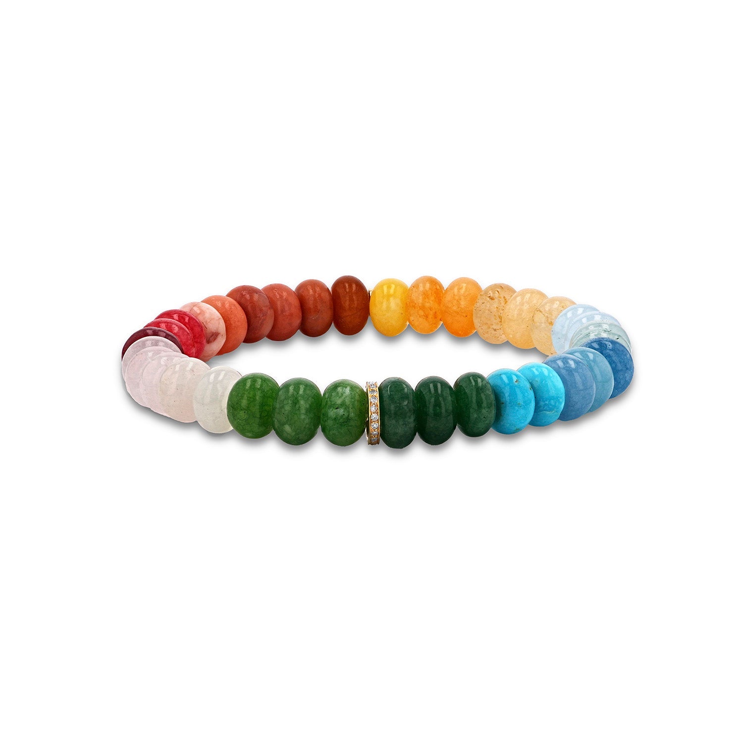 14k Rainbow Quartz Mix Bracelet with Diamond Rondelle - 7-8mm