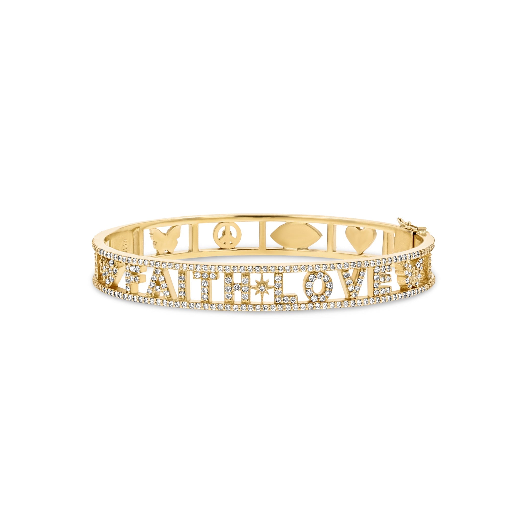 14k Diamond Faith Love Icon Hinge Bracelet