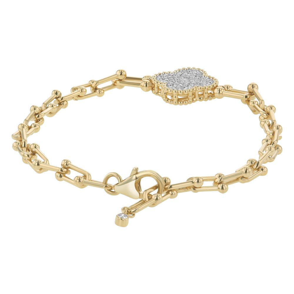 14K Yellow Gold Hardware Chain 0.45 carat Diamonds Adjustable Clover Bracelet