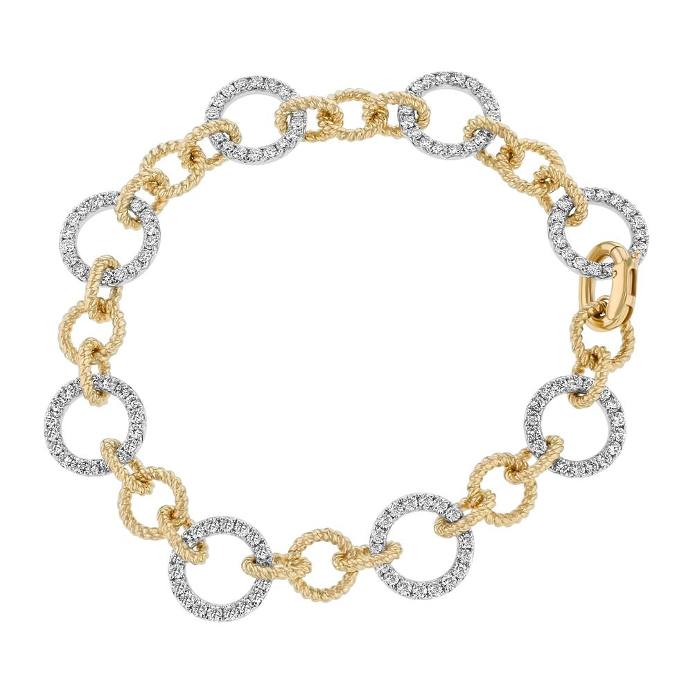 14K Two Tone Yellow and White Gold 2.70 carats Fancy Links Diamonds Bracelet