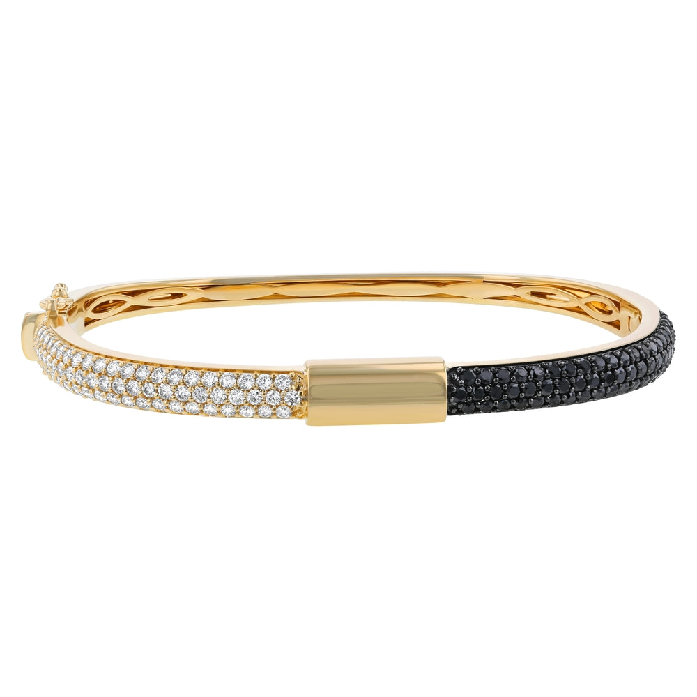 14K Yellow Gold 2.40 carats Black and White Diamonds Hinged Bangle