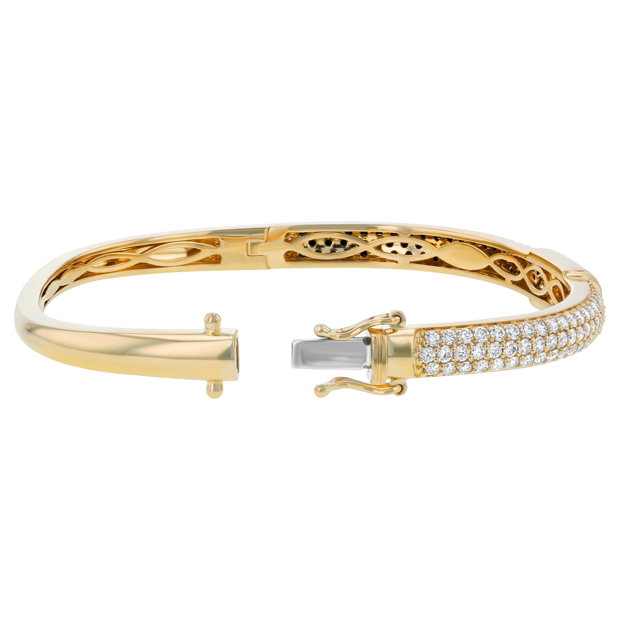 14K Yellow Gold 2.40 carats Black and White Diamonds Hinged Bangle