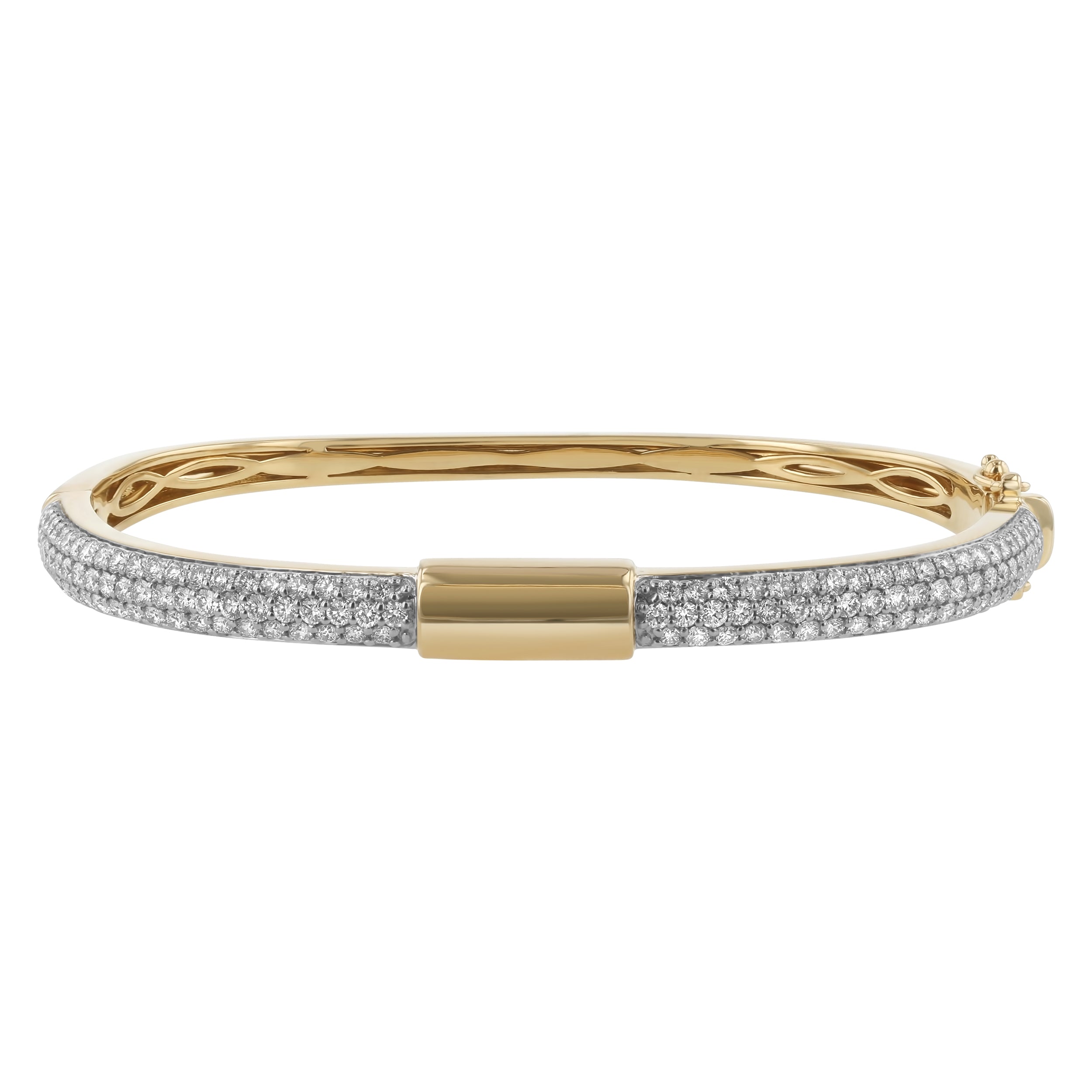 14K Yellow Gold 2.40 carats White Diamonds Hinged Bangle
