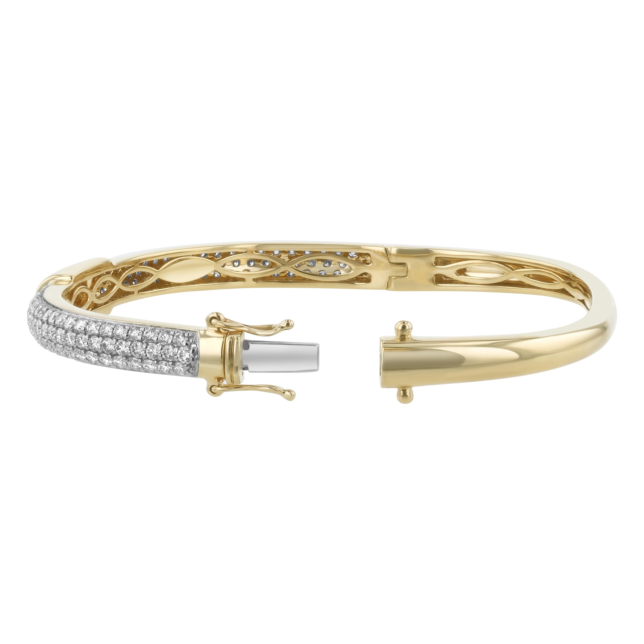 14K Yellow Gold 2.40 carats White Diamonds Hinged Bangle