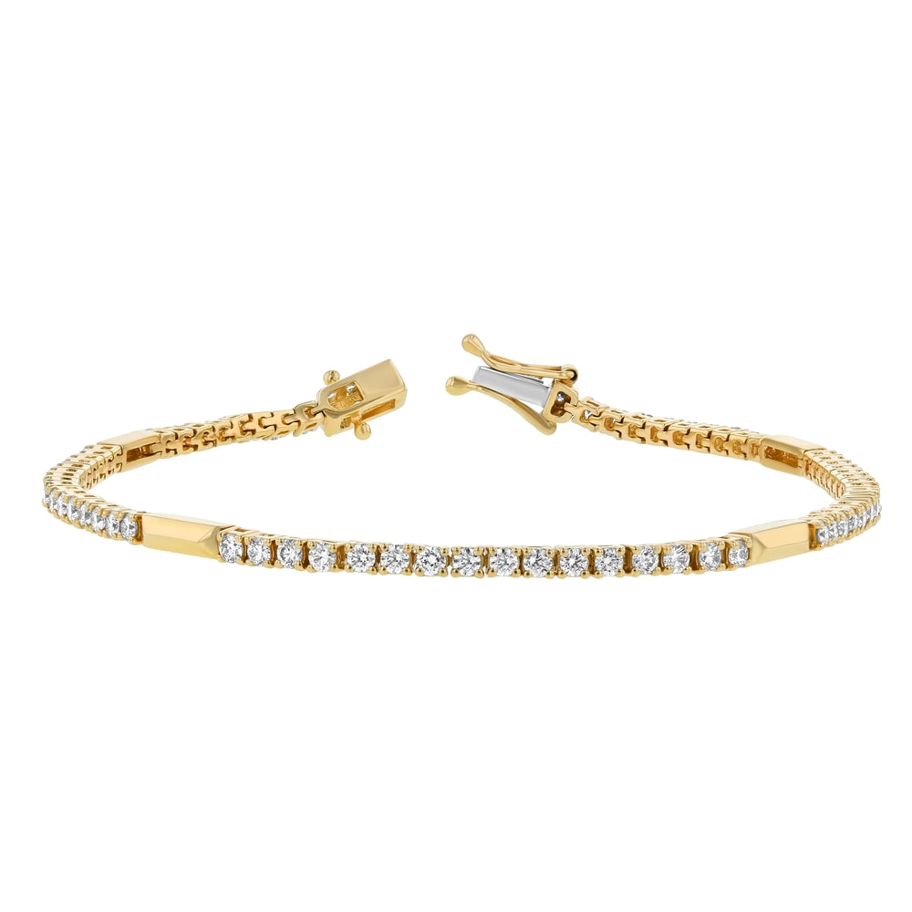 14K Yellow Gold 1.60 carats Diamonds Dainty Tennis Bracelet