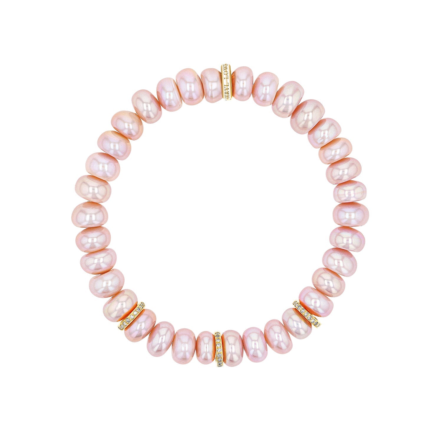 14k Pink Pearl Beaded Bracelet with 3 Diamond Rondelles - 8mm BG001296