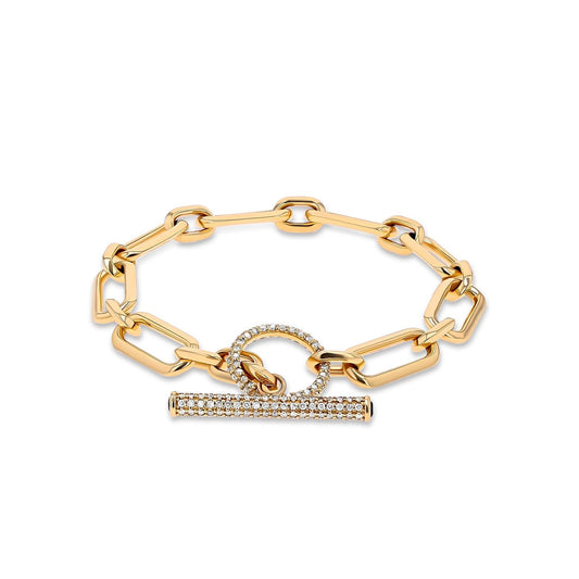 14K Gold Gwyneth Link Diamond and Sapphire Toggle Bracelet