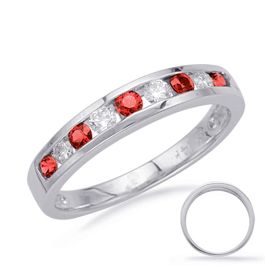 This Gem Stone Ring is available in 14K White Gold. There are a total of 9 stones. There are Rounds with a total carat weight of 0.2 set in a  setting.There are Ruby stones with a total carat weight of 0.37 set in a .