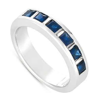 This Gem Stone Ring is available in 14K White Gold. There are a total of 11 stones. There are Baguette with a total carat weight of 0.2 set in a  setting.There are Sapphire stones with a total carat weight of 0.82 set in a .