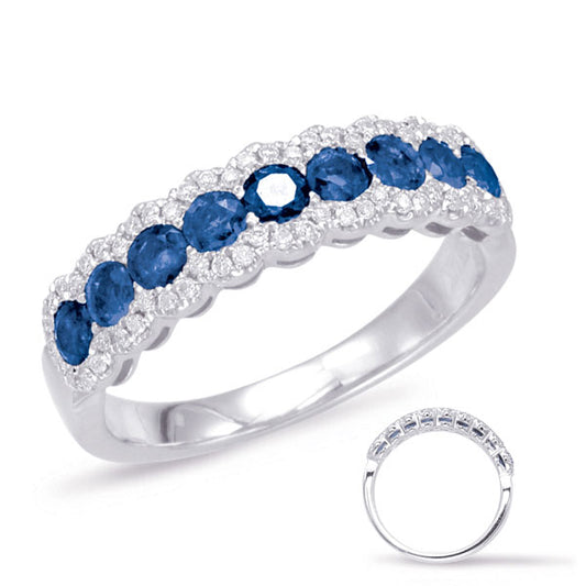 This Gem Stone Ring is available in 14K White Gold. There are a total of 69 stones. There are Rounds with a total carat weight of 0.18 set in a Micro Prong setting.There are Sapphire stones with a total carat weight of 0.81 set in a Micro Prong.