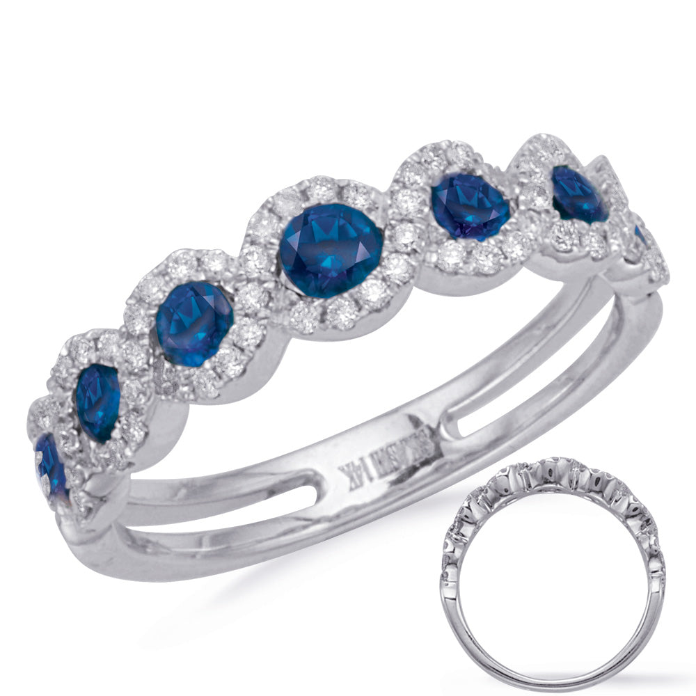This Gem Stone Ring is available in 14K White Gold. There are a total of 73 stones. There are Rounds with a total carat weight of 0.27 set in a Channel Set|Micro Prong setting.There are Sapphire stones with a total carat weight of 0.54 set in a Channel Set|Micro Prong.
