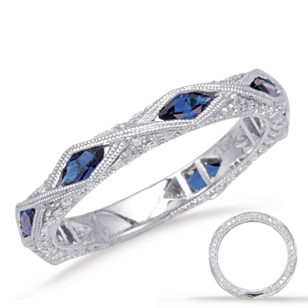 This Gem Stone Ring is available in 14K White Gold. There are a total of 103 stones. There are Rounds with a total carat weight of 0.41 set in a Channel Set|Micro Pave setting.There are Sapphire stones with a total carat weight of 0.77 set in a Channel Set|Micro Pave.