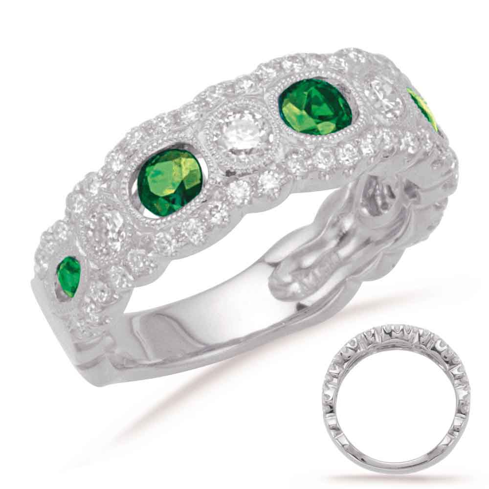 This Gem Stone Ring is available in 14K White Gold. There are a total of 59 stones. There are Emerald with a total carat weight of 0.48 set in a Bezel Set|Micro Prong setting.There are Rounds stones with a total carat weight of 0.55 set in a Bezel Set|Micro Prong.