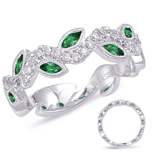 This Gem Stone Ring is available in 14K White Gold. There are a total of 39 stones. There are Emerald with a total carat weight of 0.56 set in a Bezel Set|Micro Prong setting.There are Rounds stones with a total carat weight of 0.28 set in a Bezel Set|Micro Prong.