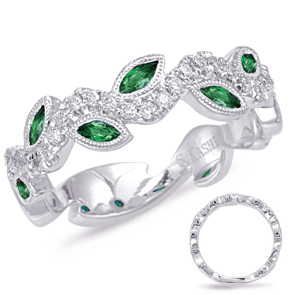 This Gem Stone Ring is available in 14K White Gold. There are a total of 39 stones. There are Emerald with a total carat weight of 0.56 set in a Bezel Set|Micro Prong setting.There are Rounds stones with a total carat weight of 0.28 set in a Bezel Set|Micro Prong.