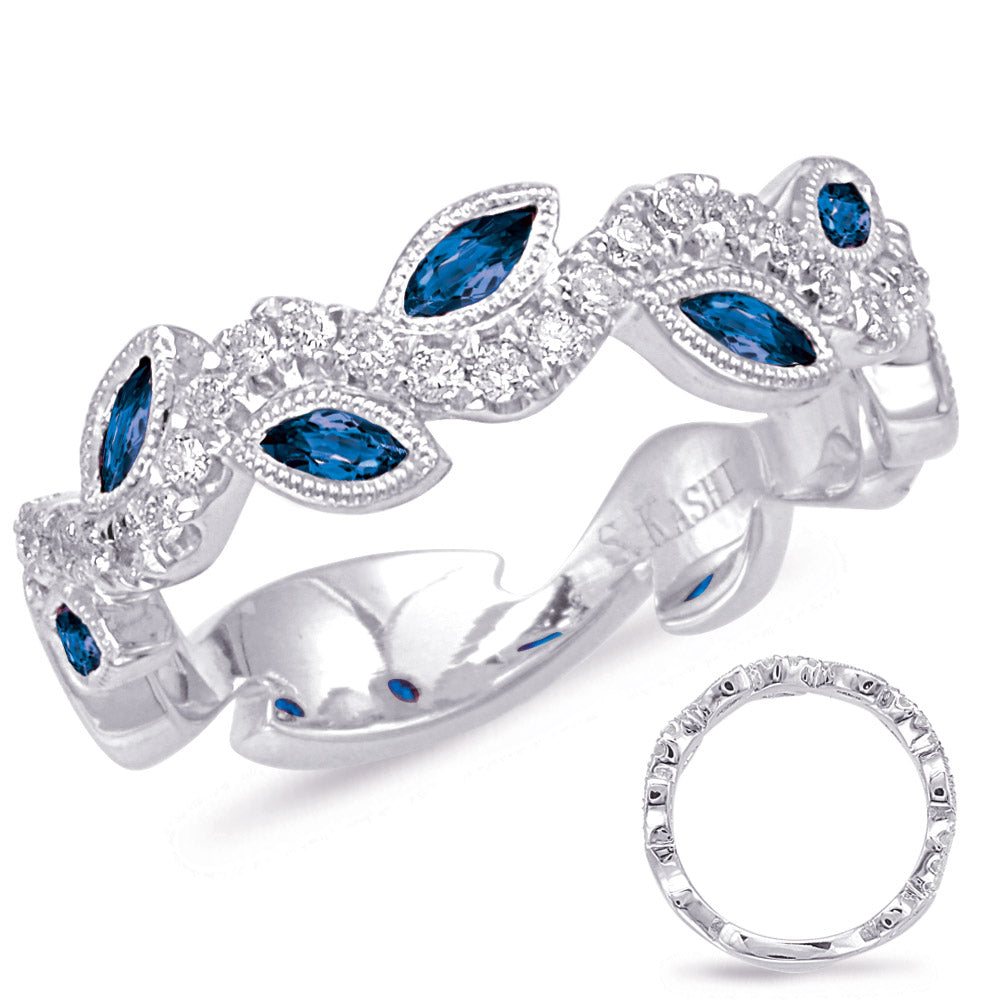 This Gem Stone Ring is available in 14K White Gold. There are a total of 39 stones. There are Rounds with a total carat weight of 0.28 set in a Bezel Set|Micro Prong setting.There are Sapphire stones with a total carat weight of 0.81 set in a Bezel Set|Micro Prong.