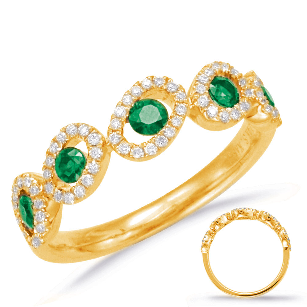 This Gem Stone Ring is available in 14K Yellow Gold. There are a total of 77 stones. There are Emerald with a total carat weight of 0.32 set in a Channel Set|Micro Prong setting.There are Rounds stones with a total carat weight of 0.21 set in a Channel Set|Micro Prong.