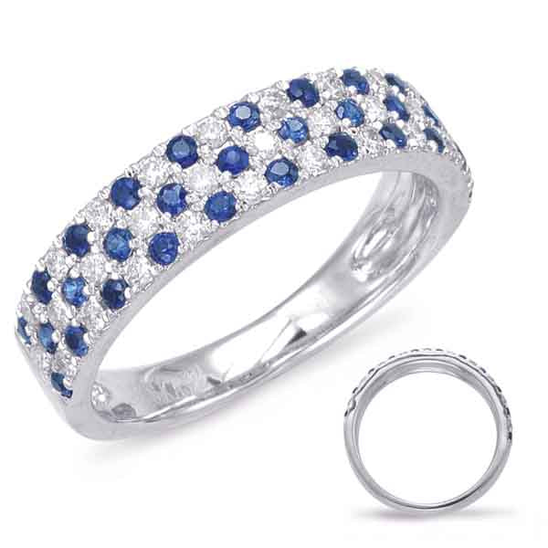 This Gem Stone Ring is available in 14K White Gold. There are a total of 63 stones. There are Rounds with a total carat weight of 0.36 set in a Micro Prong setting.There are Sapphire stones with a total carat weight of 0.44 set in a Micro Prong.