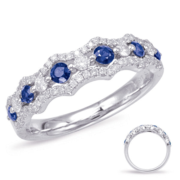 This Gem Stone Ring is available in 14K White Gold. There are a total of 73 stones. There are Rounds with a total carat weight of 0.33 set in a Micro Prong|Prong Set setting.There are Sapphire stones with a total carat weight of 0.35 set in a Micro Prong|Prong Set.