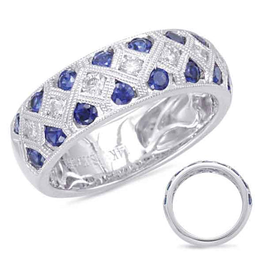 This Gem Stone Ring is available in 14K White Gold. There are a total of 26 stones. There are Rounds with a total carat weight of 0.34 set in a Channel Set setting.There are Sapphire stones with a total carat weight of 0.92 set in a Channel Set.