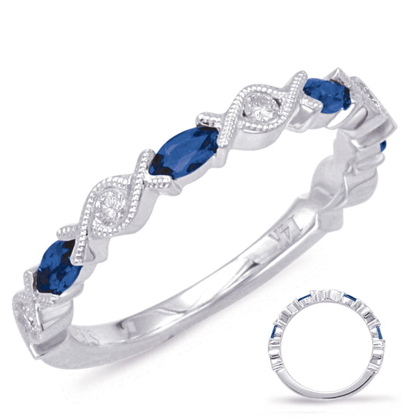 This Gem Stone Ring is available in 14K White Gold. There are a total of 9 stones. There are Rounds with a total carat weight of 0.12 set in a Channel Set|Prong Set setting.There are Sapphire stones with a total carat weight of 0.41 set in a Channel Set|Prong Set.