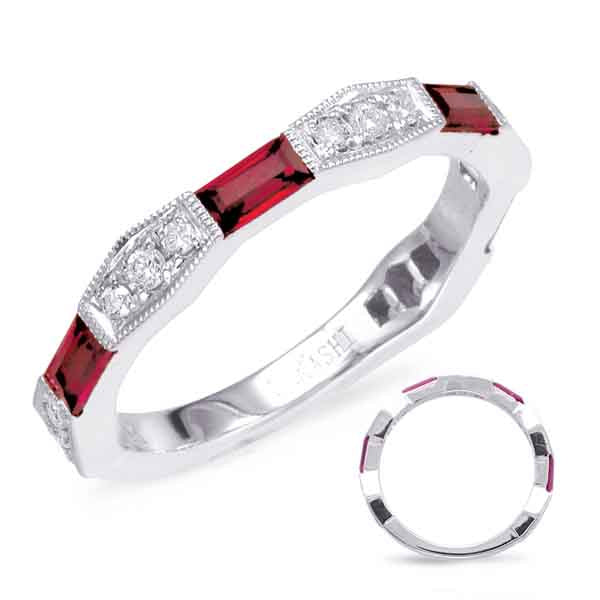 This Gem Stone Ring is available in 14K White Gold. There are a total of 19 stones. There are Rounds with a total carat weight of 0.2 set in a Micro Pave|Prong Set setting.There are Ruby stones with a total carat weight of 0.49 set in a Micro Pave|Prong Set.
