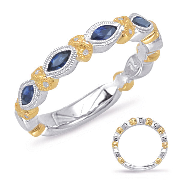 This Gem Stone Ring is available in 14K Yellow & White Gold. There are a total of 17 stones. There are Rounds with a total carat weight of 0.04 set in a Bezel Set|Micro Pave setting.There are Sapphire stones with a total carat weight of 0.57 set in a Bezel Set|Micro Pave.