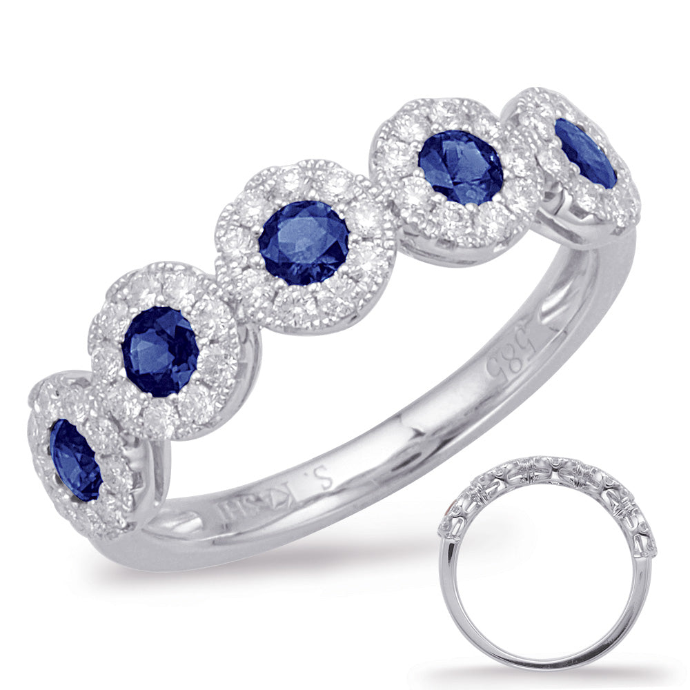 This Gem Stone Ring is available in 14K White Gold. There are a total of 50 stones. There are Rounds with a total carat weight of 0.38 set in a Channel Set|Micro Prong setting.There are Sapphire stones with a total carat weight of 0.53 set in a Channel Set|Micro Prong.