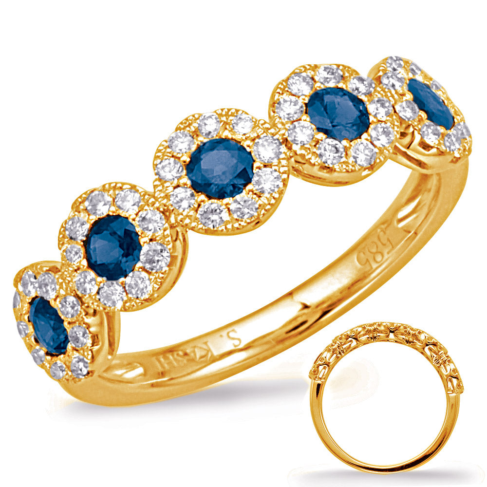 This Gem Stone Ring is available in 14K Yellow Gold. There are a total of 50 stones. There are Rounds with a total carat weight of 0.38 set in a Channel Set|Micro Prong setting.There are Sapphire stones with a total carat weight of 0.53 set in a Channel Set|Micro Prong.
