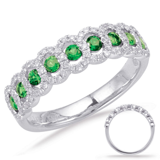 This Gem Stone Ring is available in 14K White Gold. There are a total of 92 stones. There are Emerald with a total carat weight of 0.36 set in a Channel Set|Micro Prong setting.There are Rounds stones with a total carat weight of 0.27 set in a Channel Set|Micro Prong.