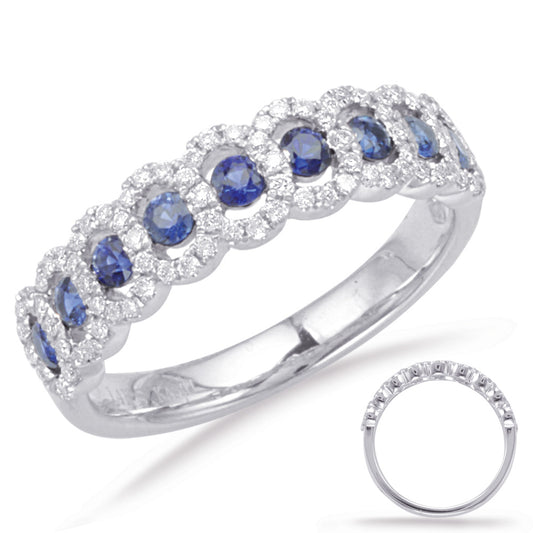 This Gem Stone Ring is available in 14K White Gold. There are a total of 92 stones. There are Rounds with a total carat weight of 0.27 set in a Channel Set|Micro Prong setting.There are Sapphire stones with a total carat weight of 0.49 set in a Channel Set|Micro Prong.